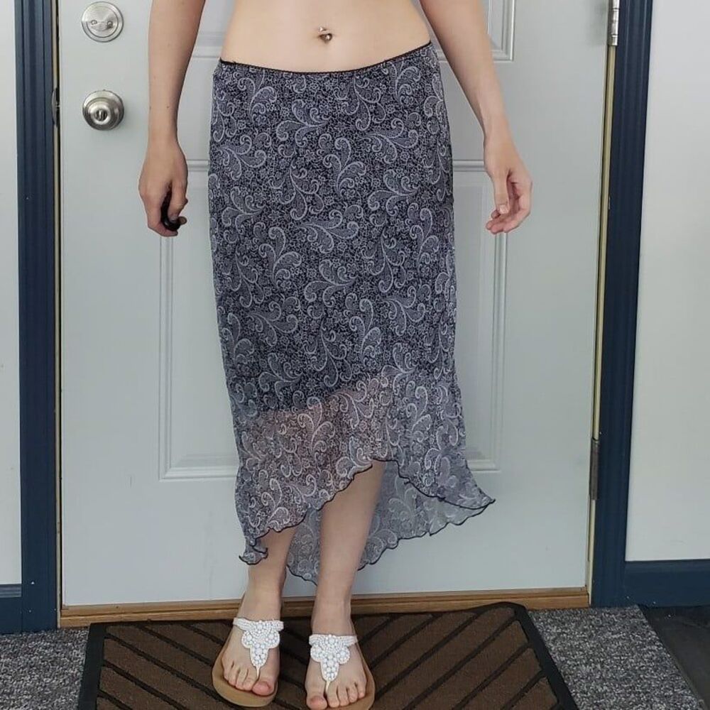 Y2K Blue and Black Floaty High Low Skirt
